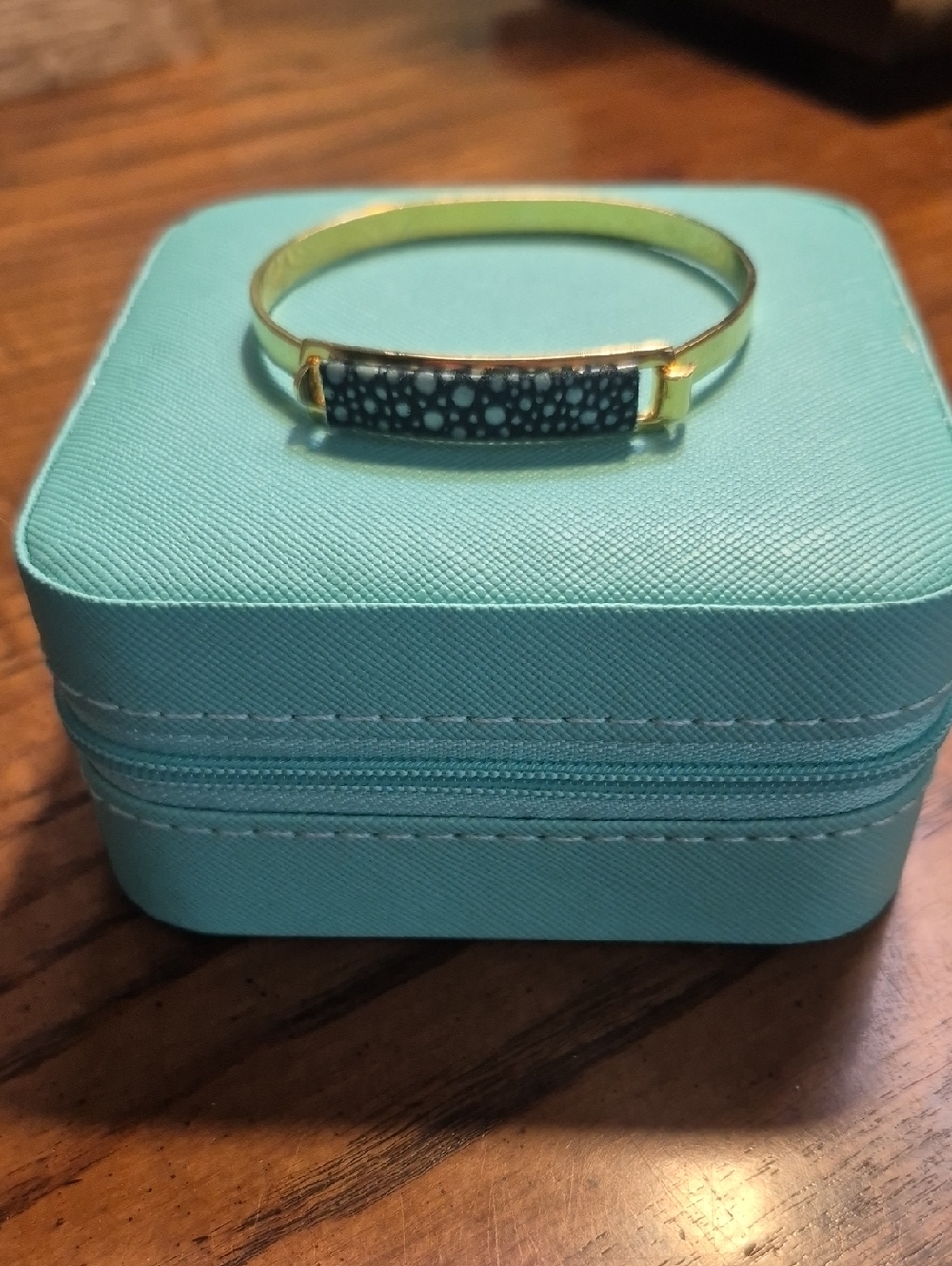 AV Max NYC Vintage Gold-Tone Bracelet with Black Speckled Turquoise Accent